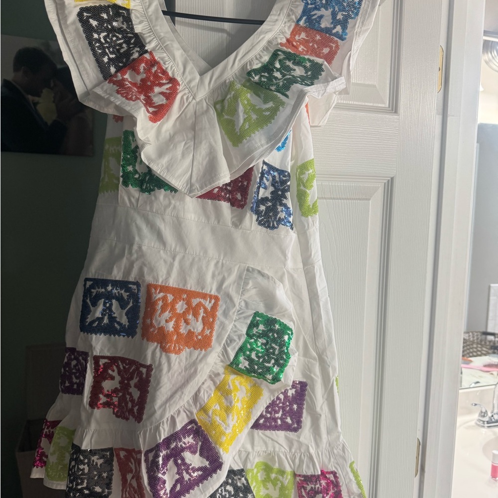 Queen of Sparkles white ruffle papel picado dress